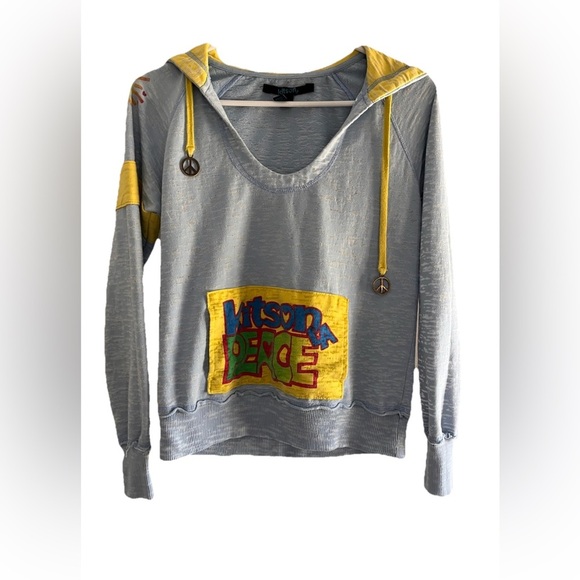 Vintage Kitson LA Sweatshirt Peace 2010 Blue Yellow Hoodie Size M - Picture 2 of 7